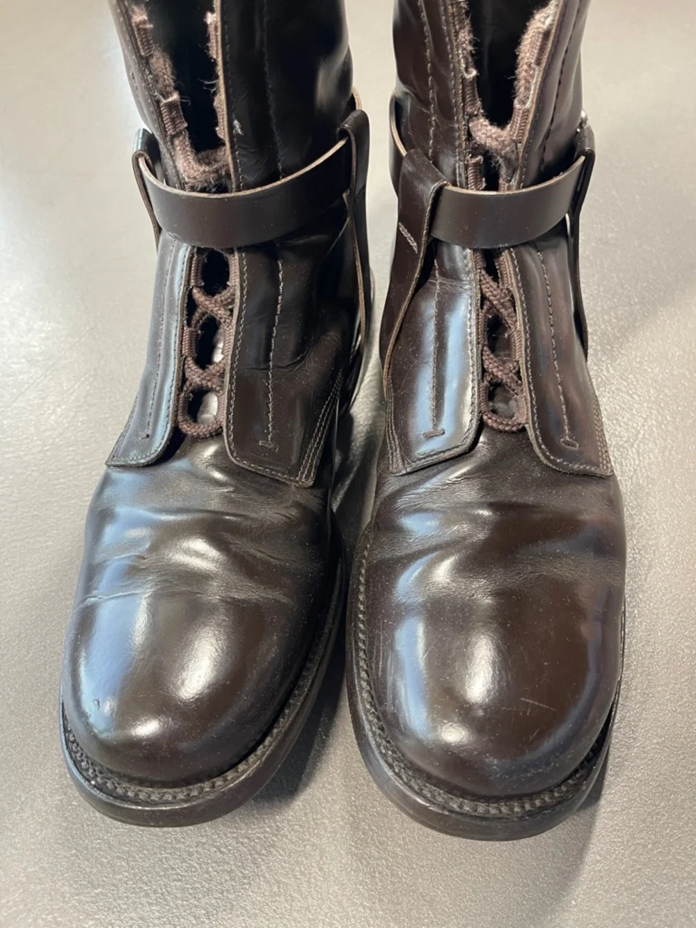 JIL SANDER Mens Brown Smooth Leather Mid-Calf Lace Up Harness Belt Boots Size 7